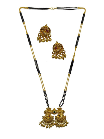 Long Mangalsutra with Earrings Set Peacock/Flower Pendant