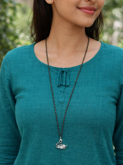 Long Mangalsutra Design with Swan AD Stone Pendant