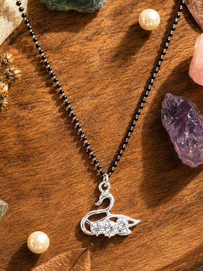 Long Mangalsutra Design with Swan AD Stone Pendant
