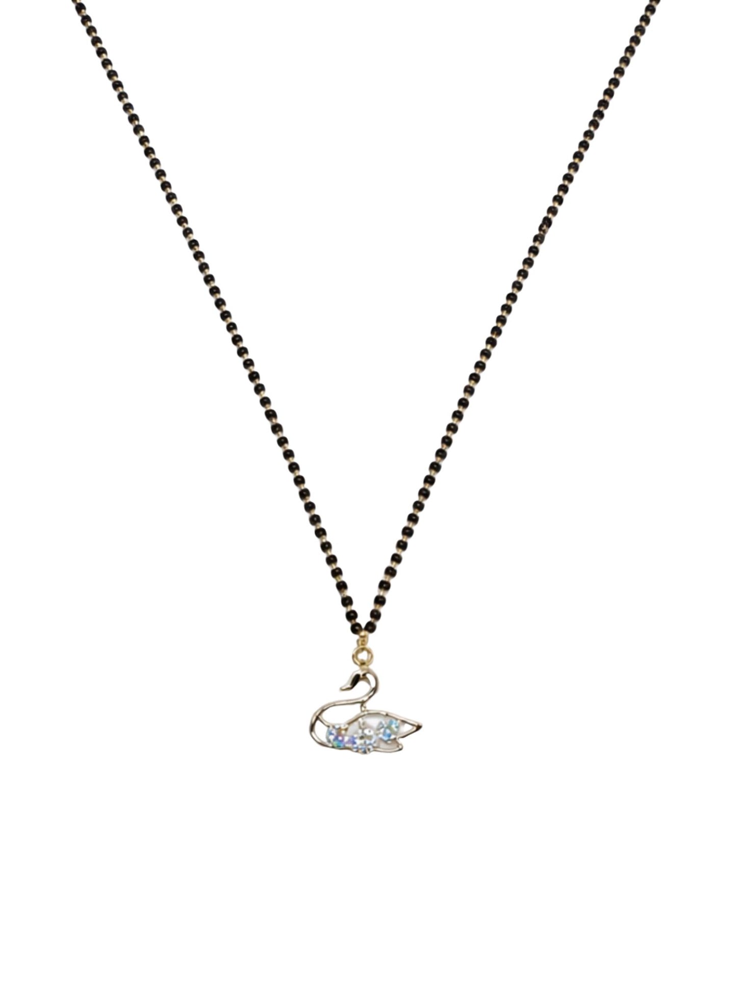 Long Mangalsutra Design with Swan AD Stone Pendant