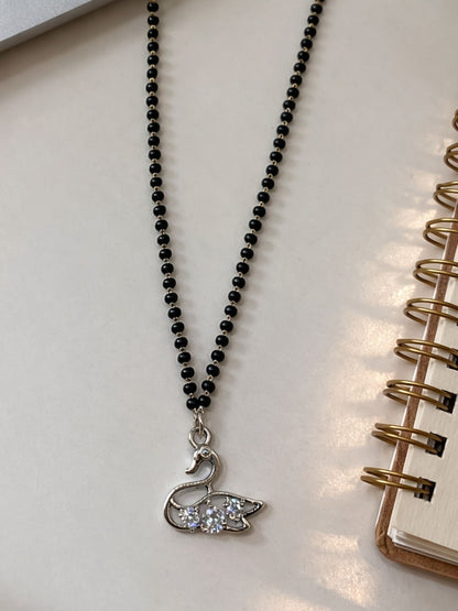 Long Mangalsutra Design with Swan AD Stone Pendant