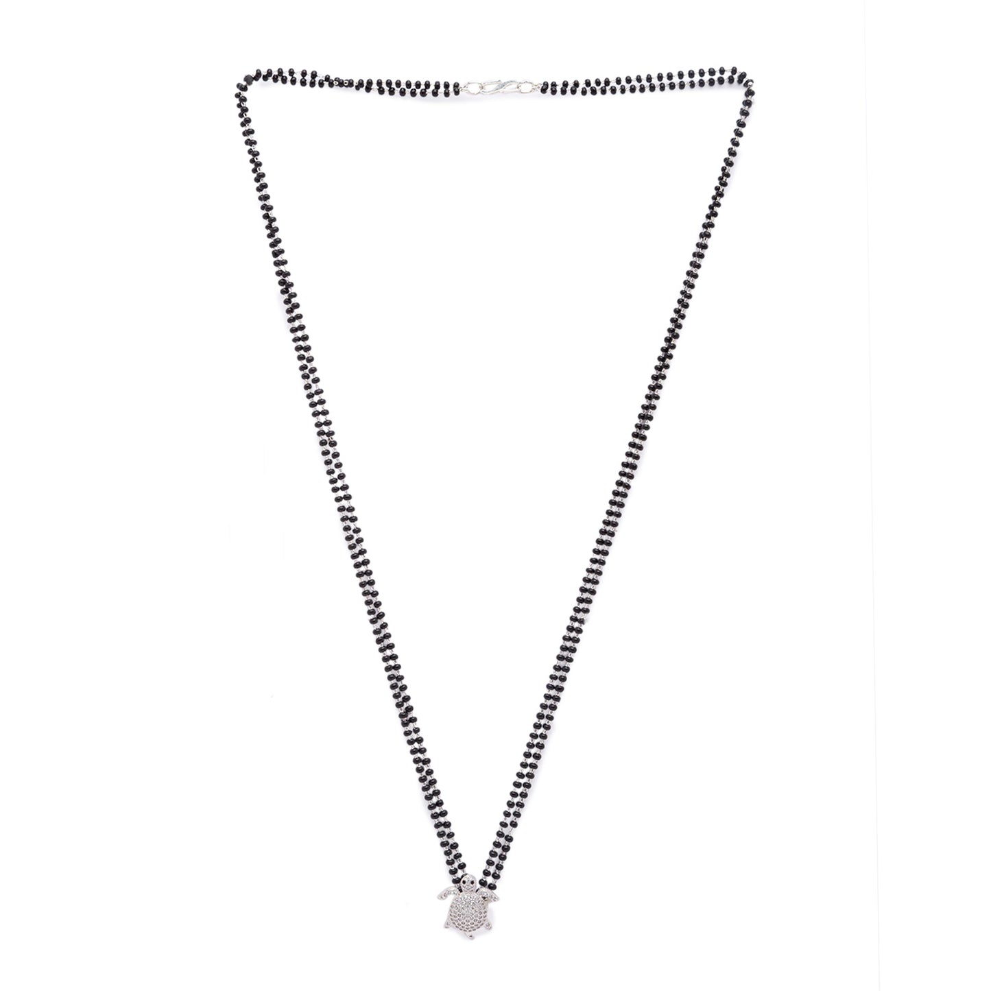 Long Silver Mangalsutra Designs Brass Silver Plated American Diamond Tortoise Pendant मंगळसूत्र (25 Inches)