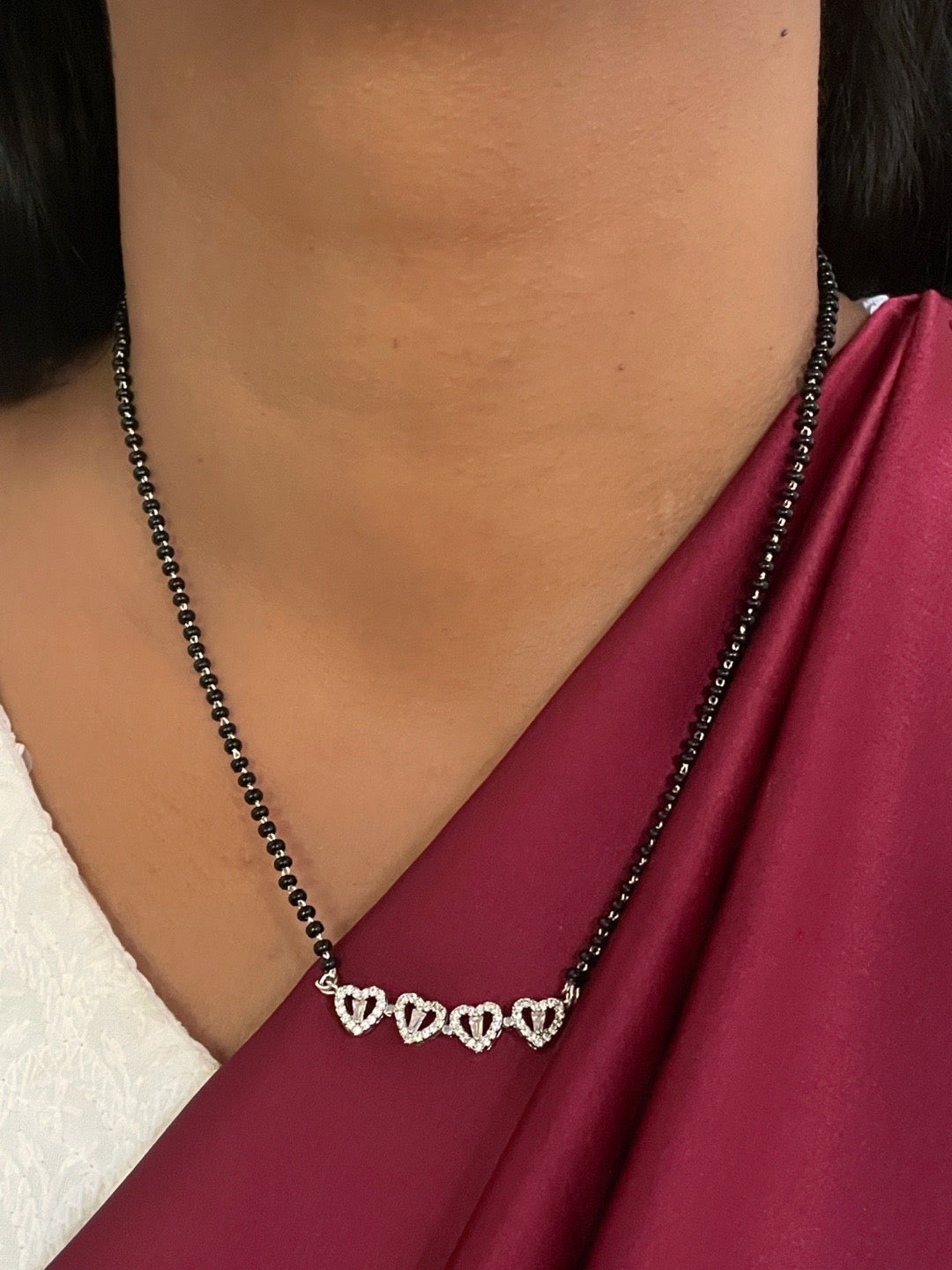 (Wear it 2 ways) Reversible Silver Heart AD Mangalsutra