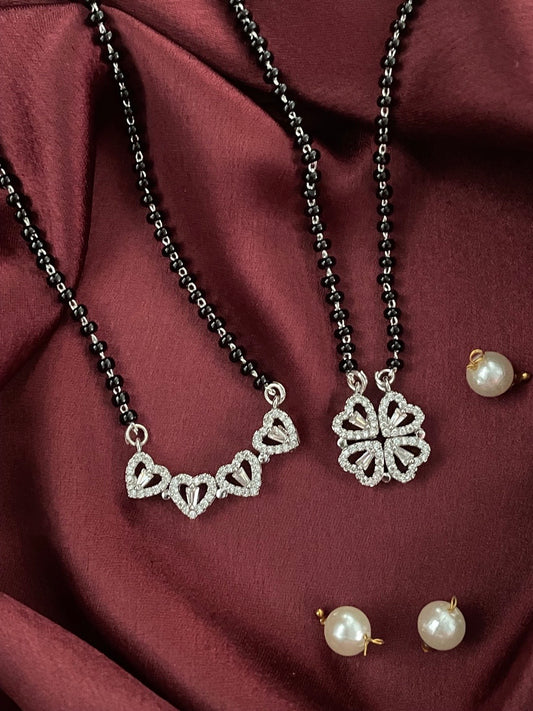 (Wear it 2 ways) Reversible Silver Heart AD Mangalsutra