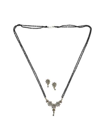 Silver Plated AD Long Mangalsutra Set With Earrings