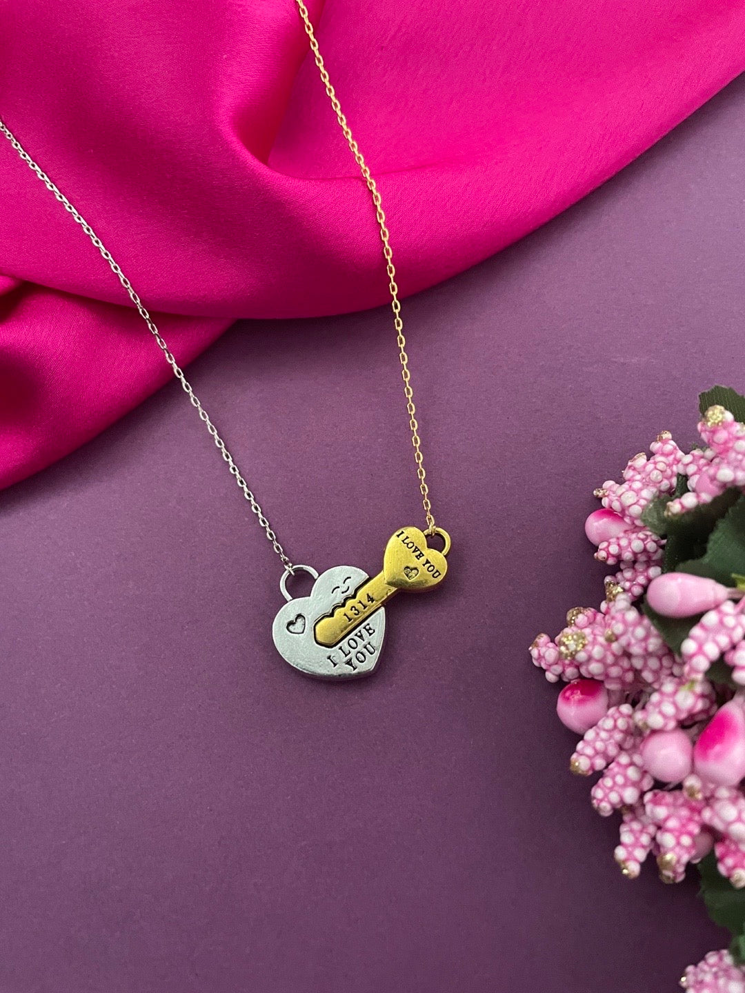 Lock & Key Heart Pendant Couple Necklace