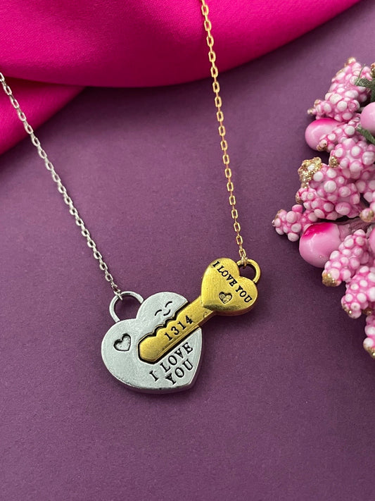 Lock & Key Heart Pendant Couple Necklace