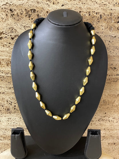 Gold Oxidized Tribal Necklace Single Line with Black Beads Chain for Women