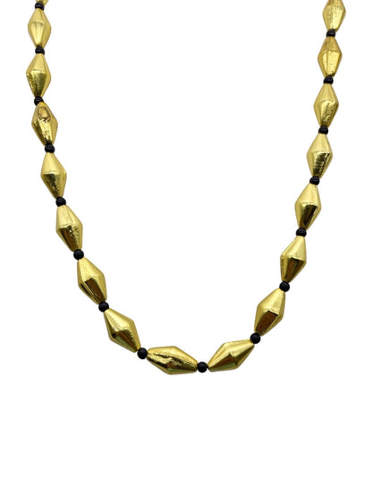 Gold Oxidized Tribal Necklace Single Line with Black Beads Chain for Women