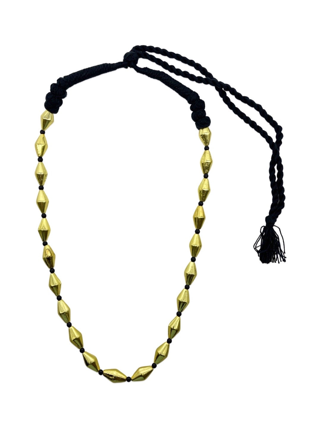 Gold Oxidized Tribal Necklace Single Line with Black Beads Chain for Women