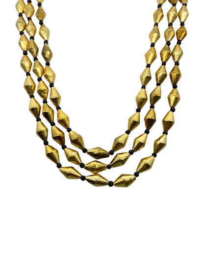 Gold Oxidized Tribal Necklace Three Line with Black Beads Chain for Women