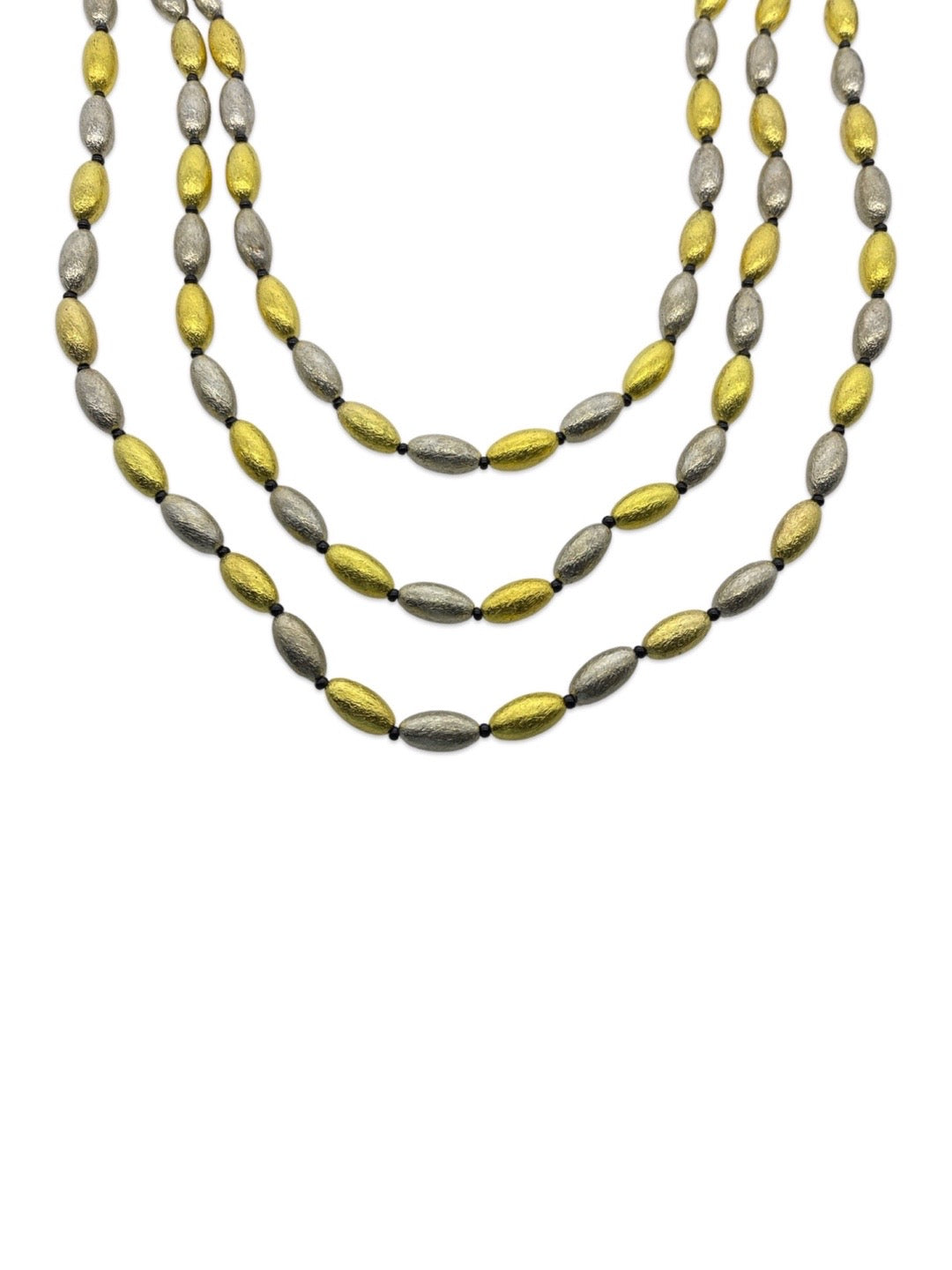 Gold/Silver Oxidized Tribal Necklace Three Line with Black Beads Western Adjustable Chain for Women