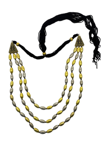 Gold/Silver Oxidized Tribal Necklace Three Line with Black Beads Western Adjustable Chain for Women