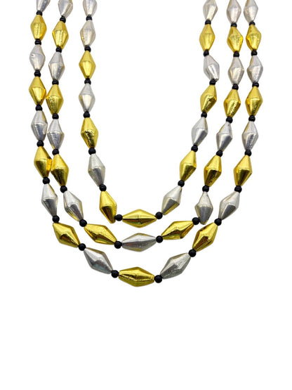 Gold/Silver Oxidized Tribal Necklace Three Line with Black Bead Chain for Women