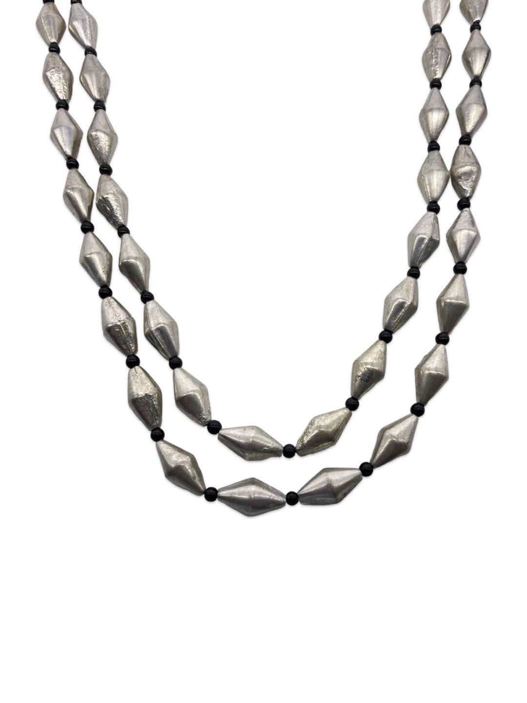 Silver Oxidized Tribal Necklace Two Line with Black Beads Chain for Women