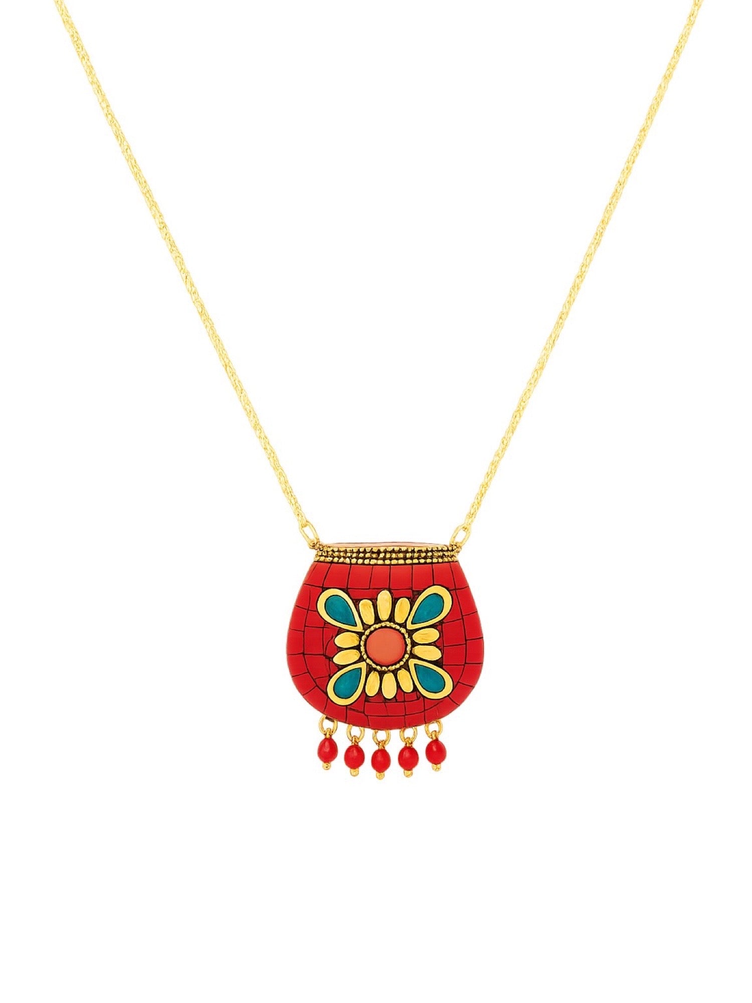 Metal Bag Design Coral/Munga Color Necklace - Main Image