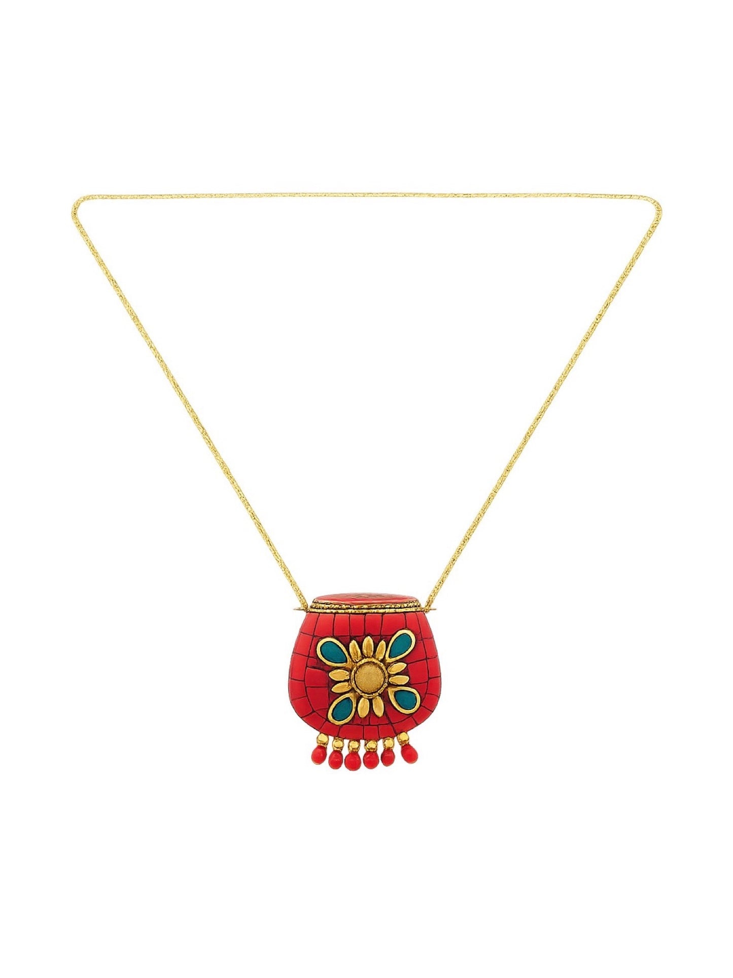 Metal Bag Design Coral/Munga Color Necklace