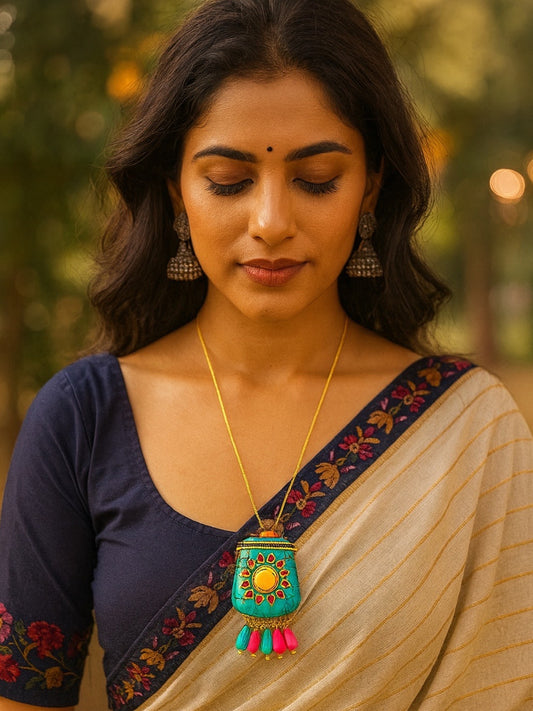 Metal Bag Design Turquoise Color Necklace
