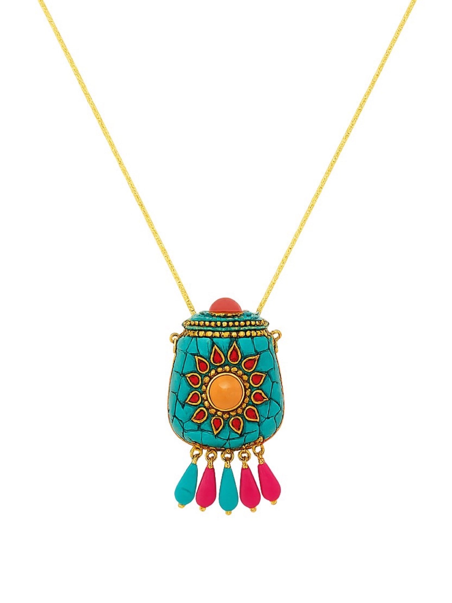 Metal Bag Design Turquoise Color Necklace