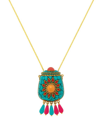 Metal Bag Design Turquoise Color Necklace