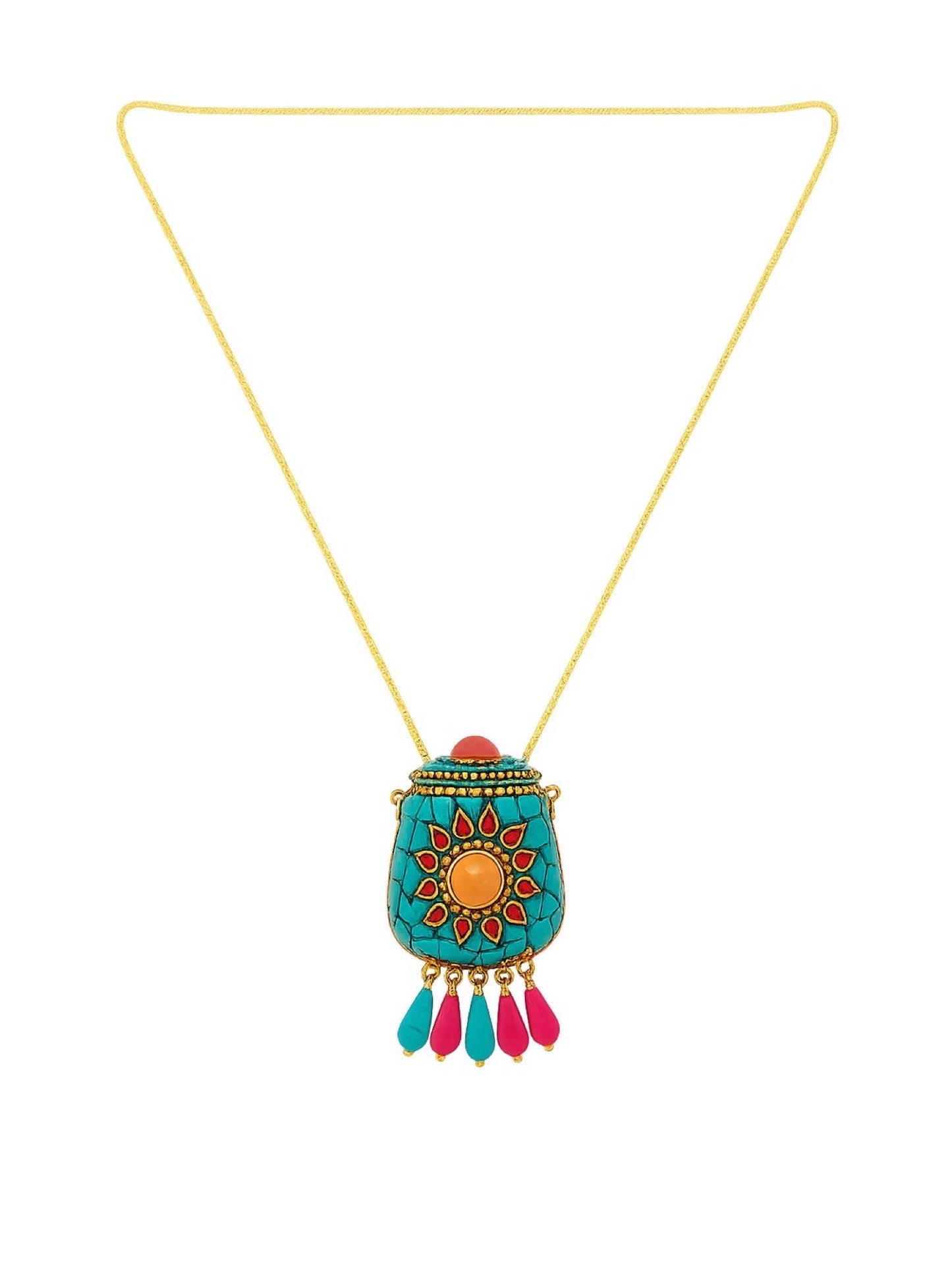 Metal Bag Design Turquoise Color Necklace