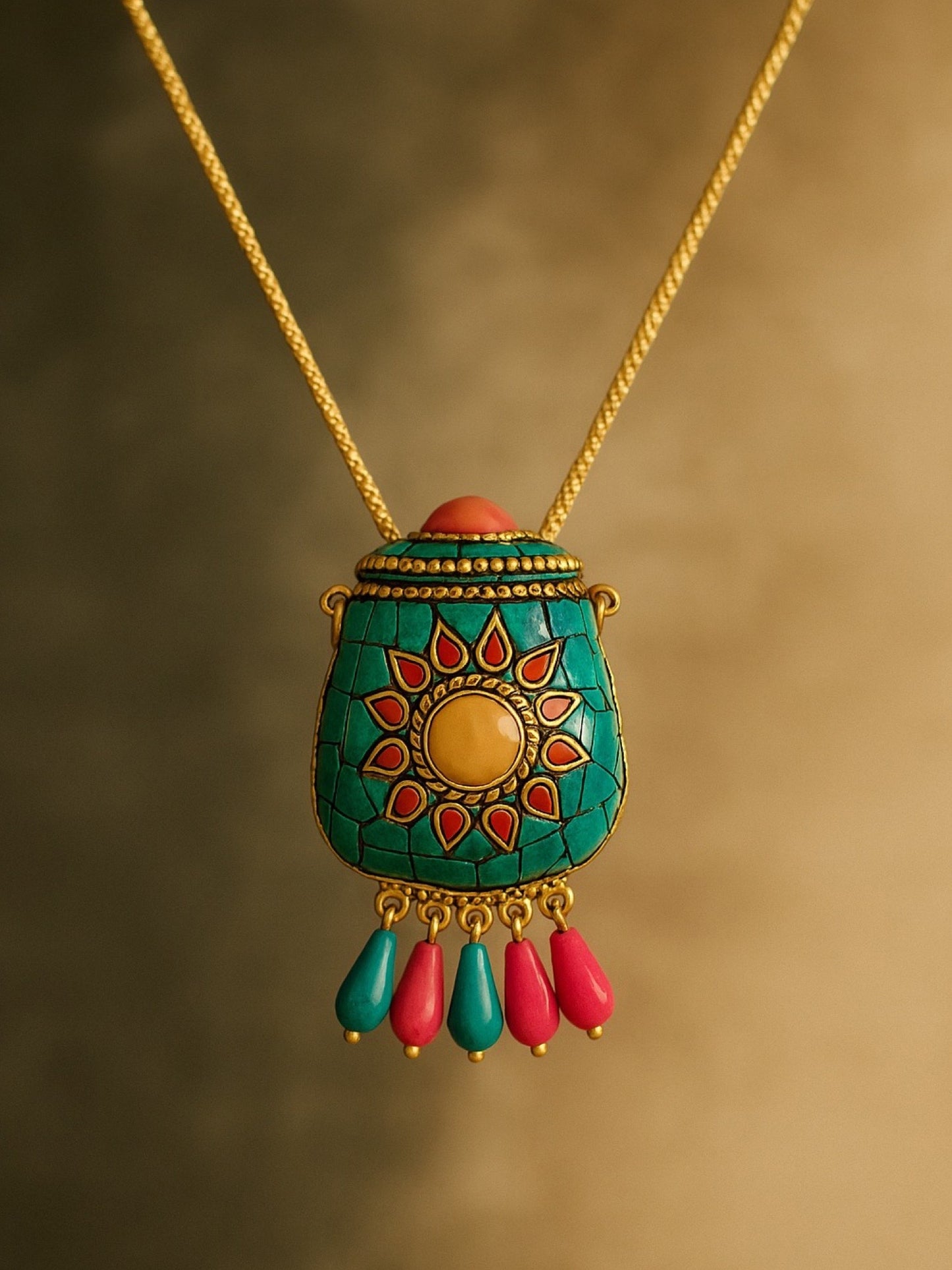 Metal Bag Design Turquoise Color Necklace