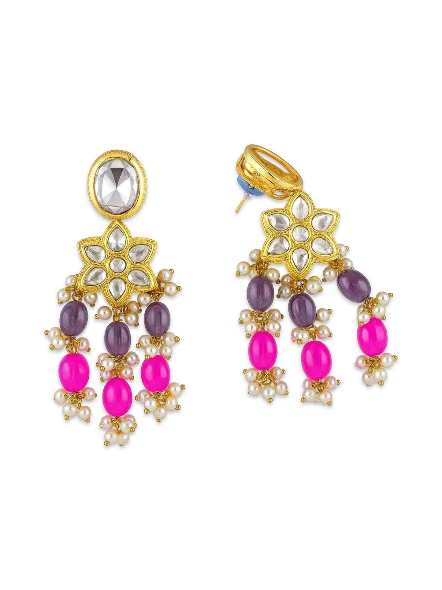 Elephant Pendant Pink/Grey Beads & Pearl Mala Necklace Set