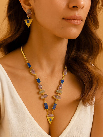 Semi-Precious Amathist Stone Beads Mala Necklace Set
