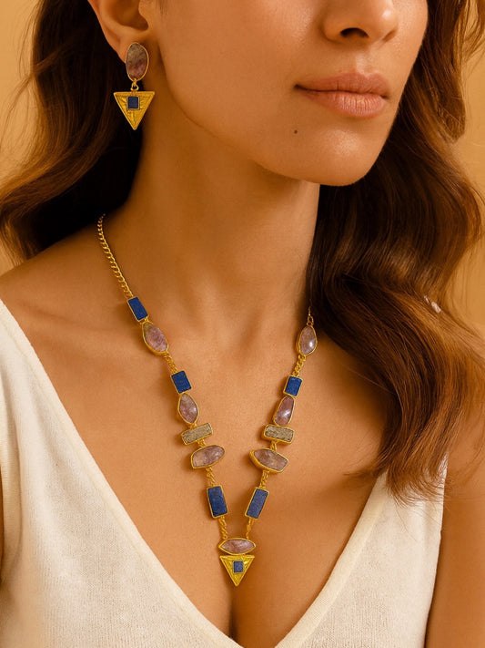 Semi-Precious Amathist Stone Beads Mala Necklace Set