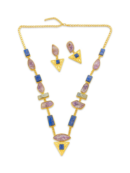 Semi-Precious Amathist Stone Beads Mala Necklace Set