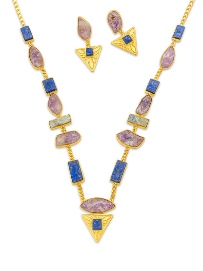 Semi-Precious Amathist Stone Beads Mala Necklace Set