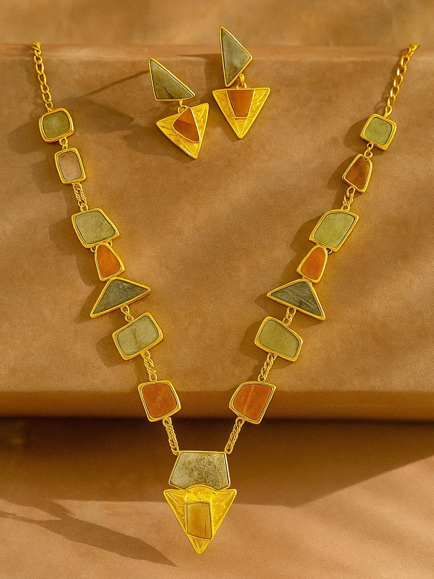 Semi-Precious Avencharin & Cornoline Stone Beads Mala Necklace Set
