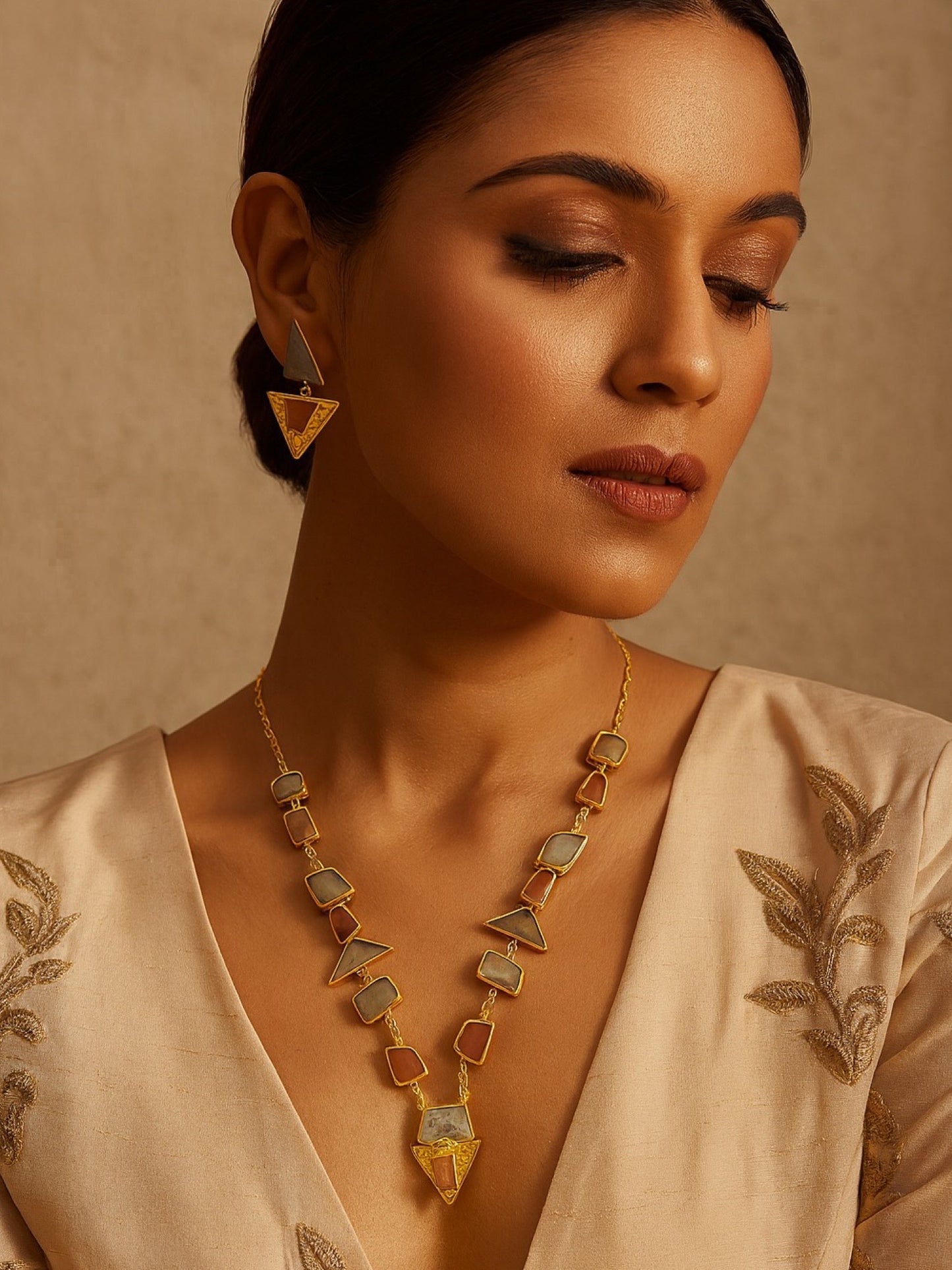 Semi-Precious Avencharin & Cornoline Stone Beads Mala Necklace Set