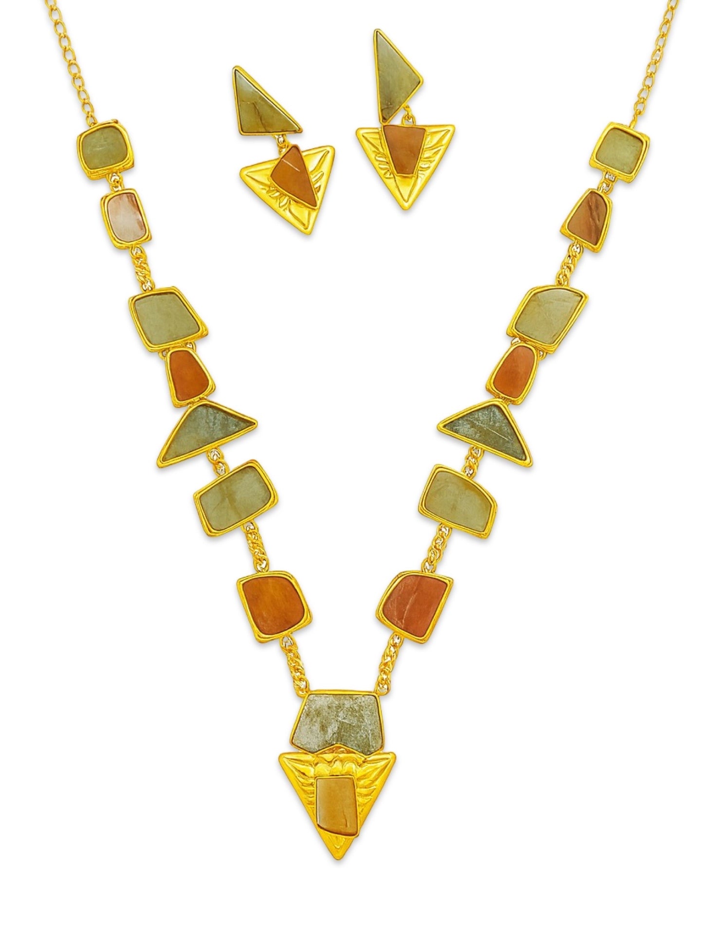 Semi-Precious Avencharin & Cornoline Stone Beads Mala Necklace Set