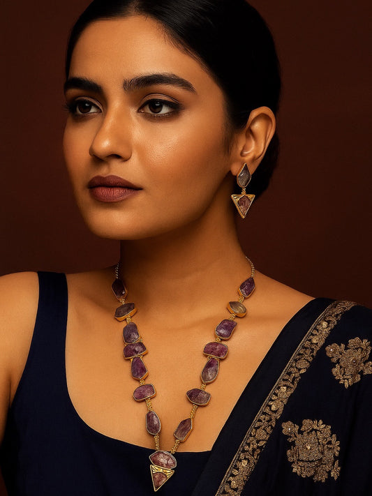 Semi-Precious Lapis Amathist Stone Beads Mala Necklace Set