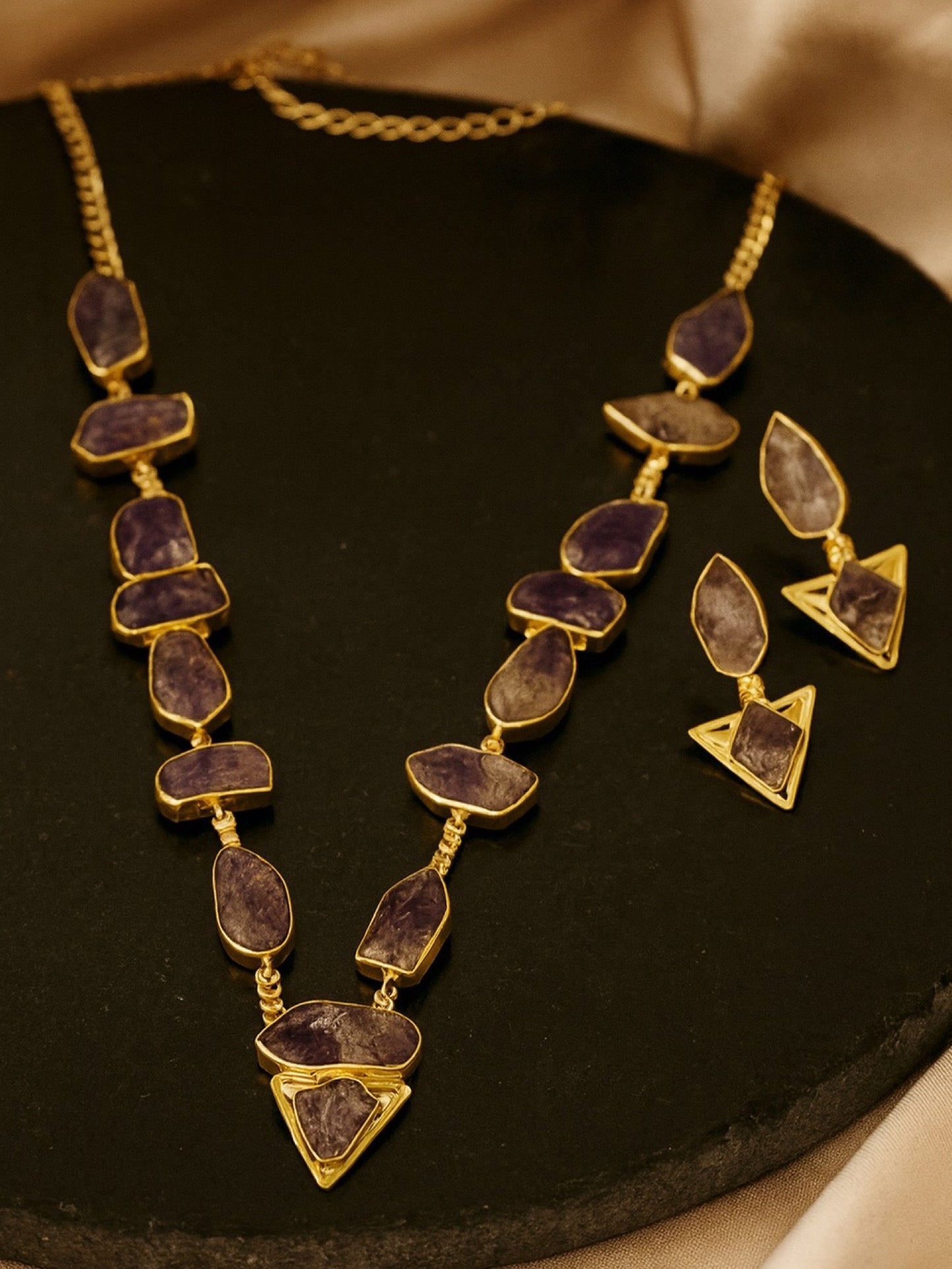 Semi-Precious Lapis Amathist Stone Beads Mala Necklace Set