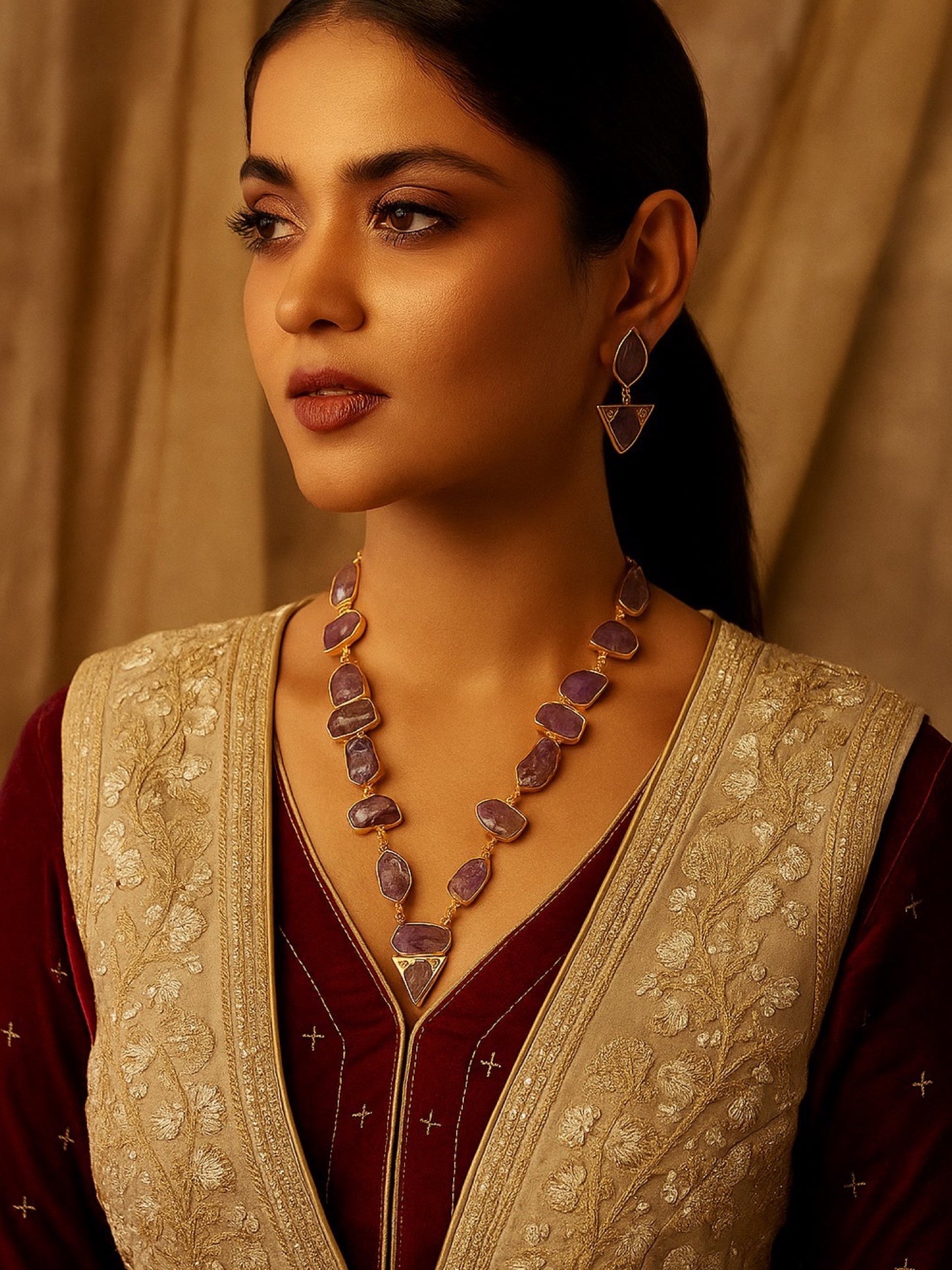 Semi-Precious Lapis Amathist Stone Beads Mala Necklace Set