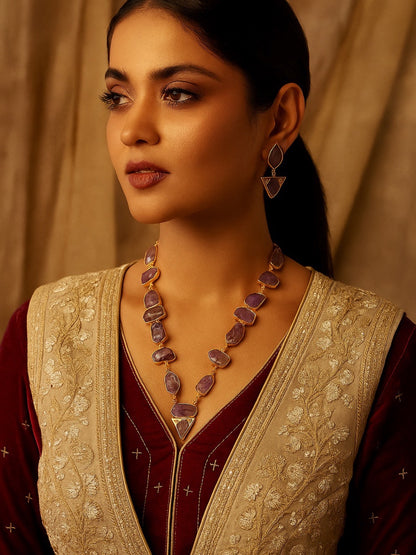 Semi-Precious Lapis Amathist Stone Beads Mala Necklace Set