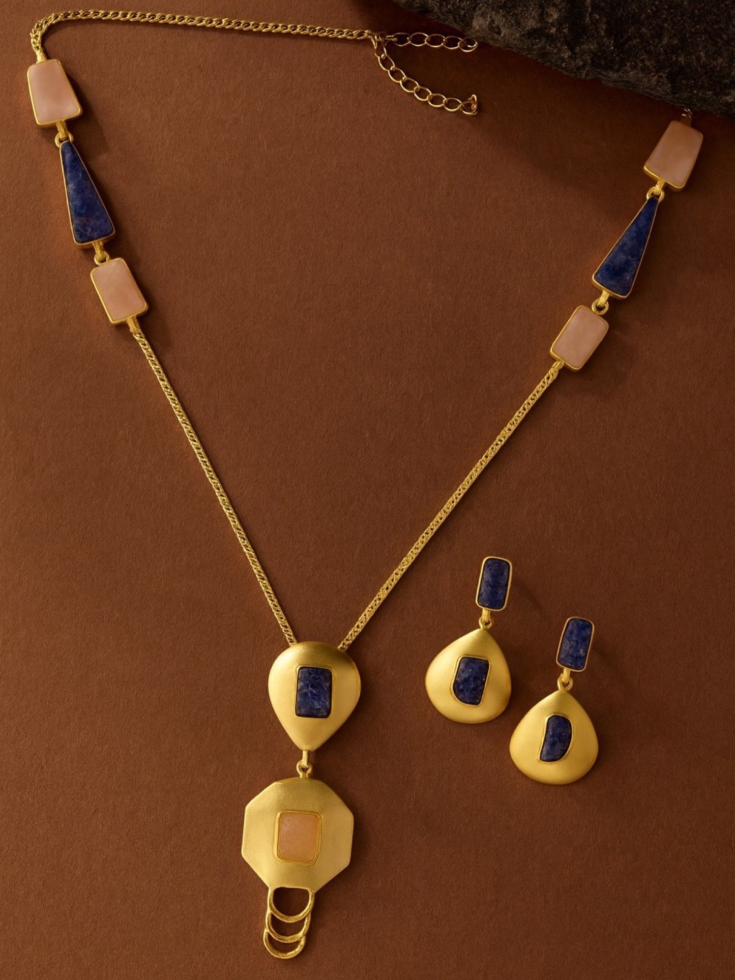 Semi-Precious Rose Quartz Stone Beads Mala Necklace Set