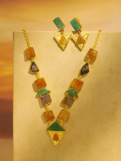 Semi-Precious Cornoline Green Avencharin Ruby Zuside Stone Beads Mala Necklace Set