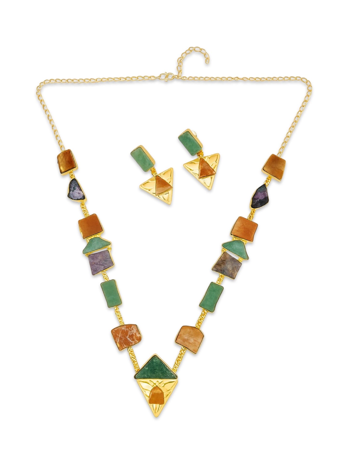 Semi-Precious Cornoline Green Avencharin Ruby Zuside Stone Beads Mala Necklace Set