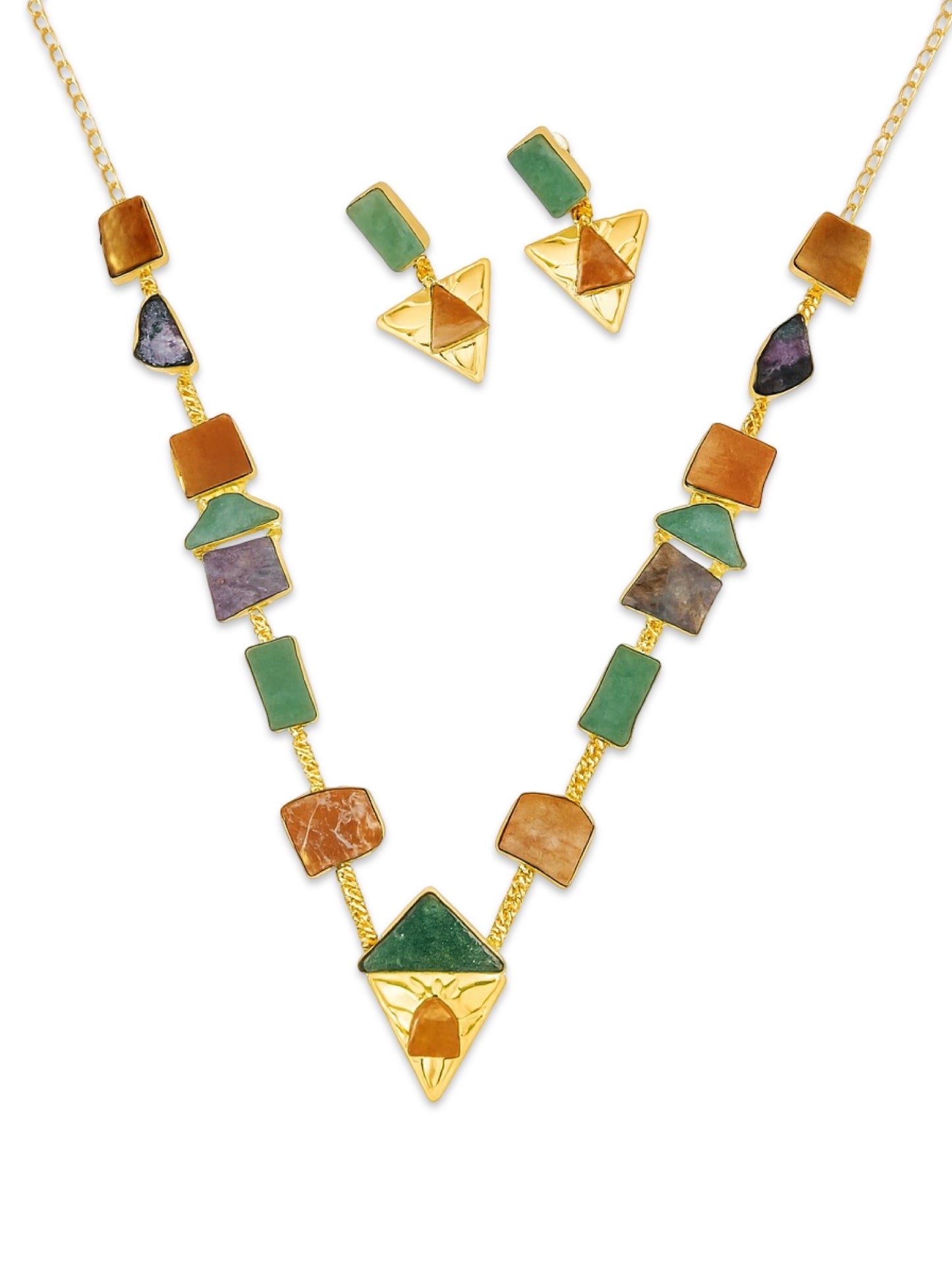 Semi-Precious Cornoline Green Avencharin Ruby Zuside Stone Beads Mala Necklace Set