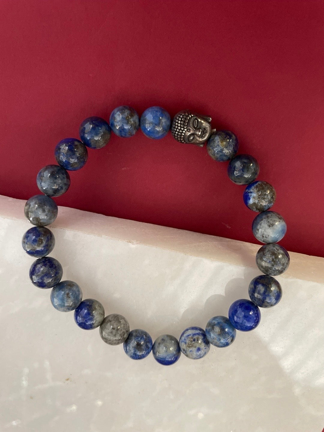 Buddha Pendant And Lapis lazuli Stone Stretch Bracelet