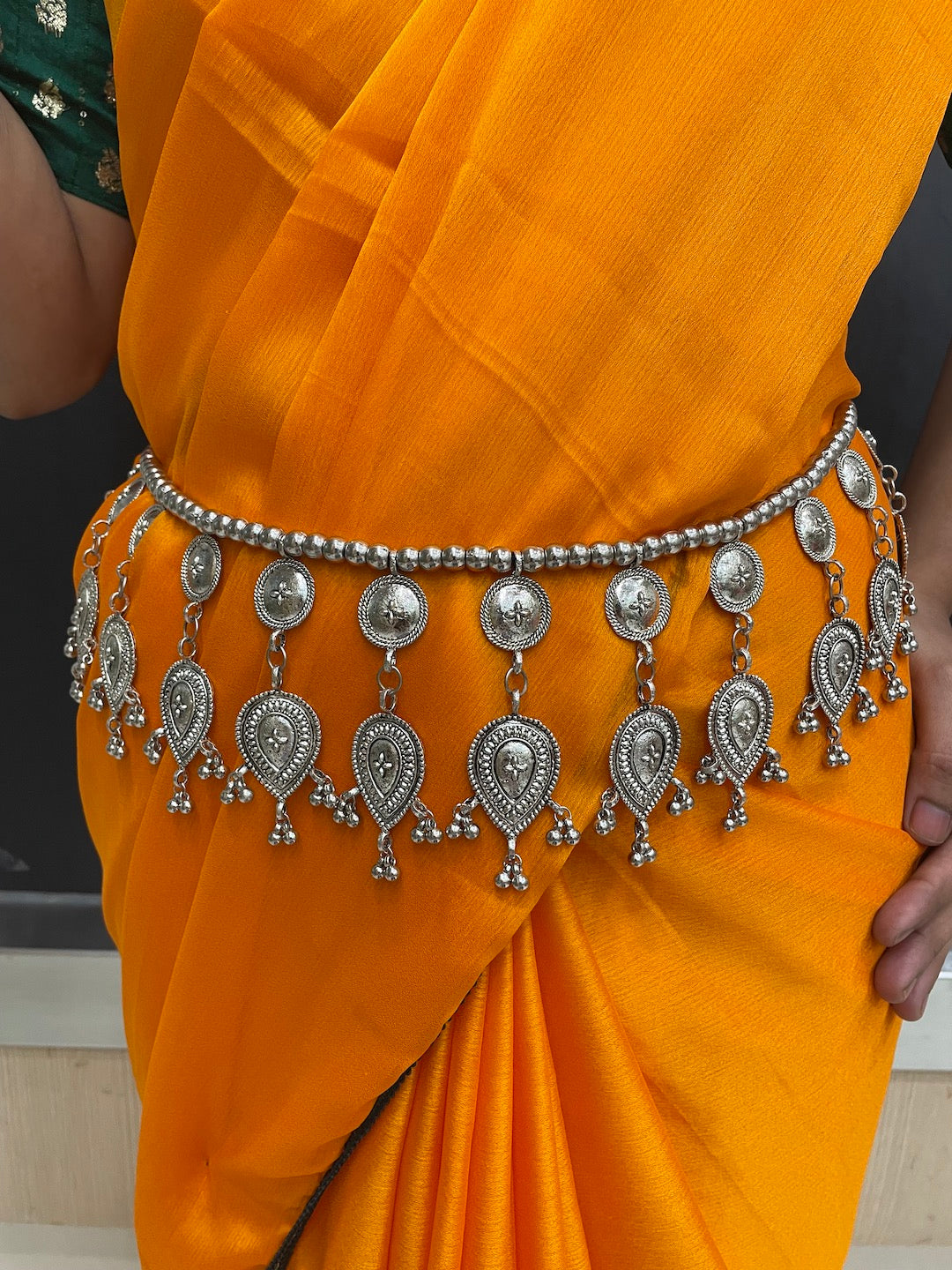 Pearl kamarband for Navratri outfit.