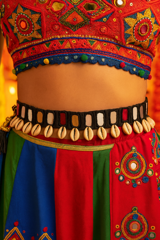Black Fabric Waist-Belt Mirror Work Banjara Kamar-Bandh