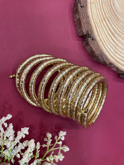 Gold Spring Coil Tribal Spiral Bangle