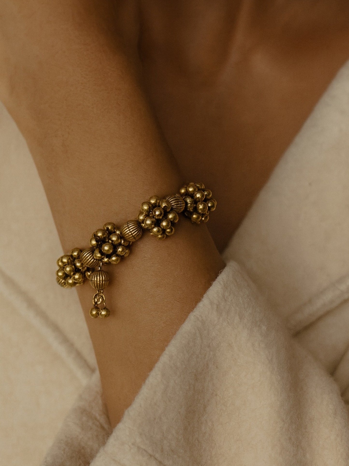 Gold Plated Flower Tribal Cuff Kada/Bangle/Bracelet With Ghungroo Design