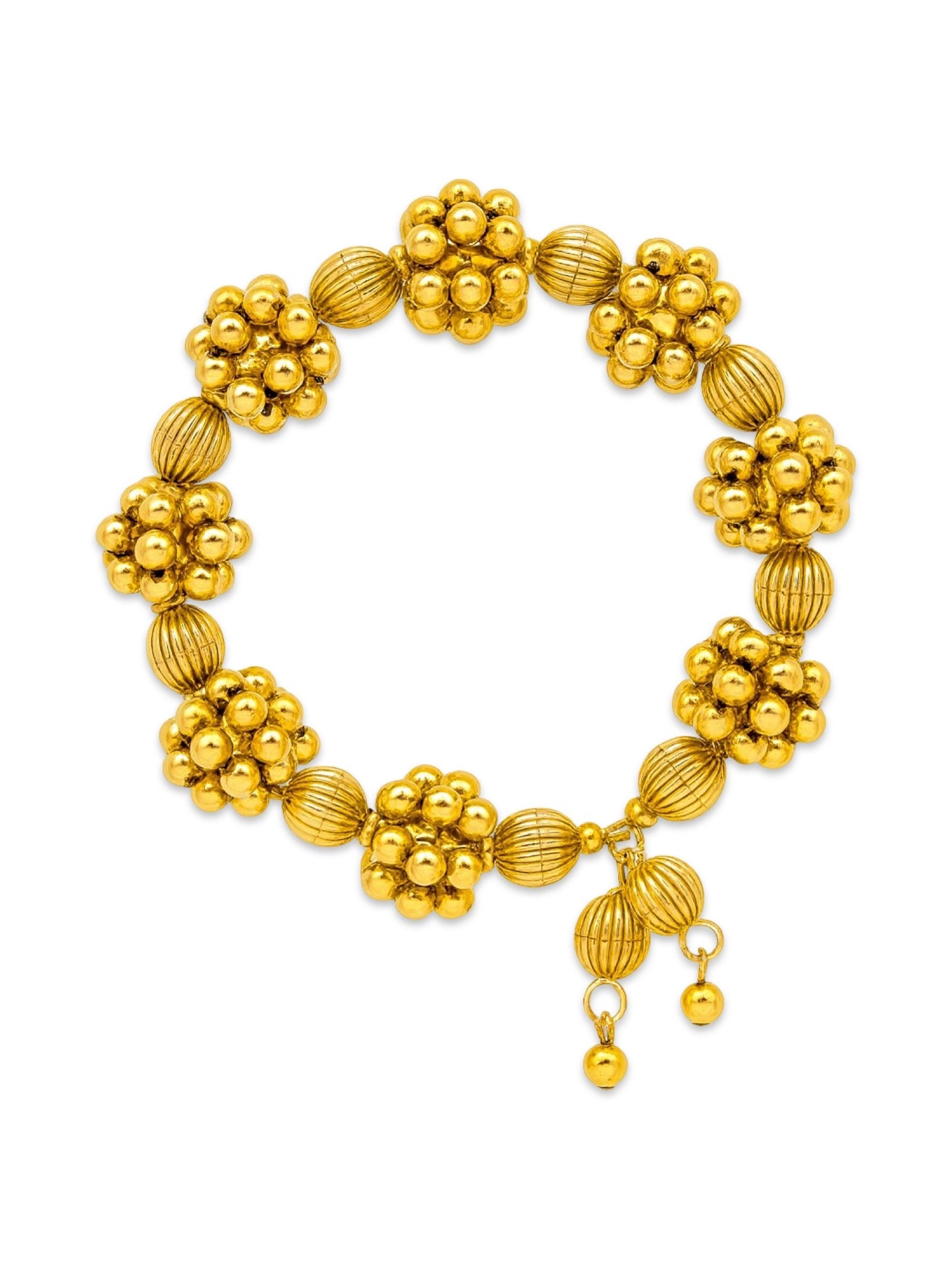 Gold Plated Flower Tribal Cuff Kada/Bangle/Bracelet With Ghungroo Design