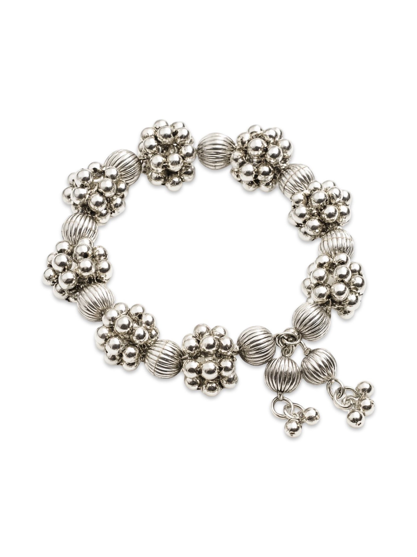 Silver Oxidised Flower Tribal Cuff Kada/Bangle/Bracelet With Ghungroo Design