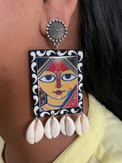 Hand Painted Maa Durga/Sea Shell Earring